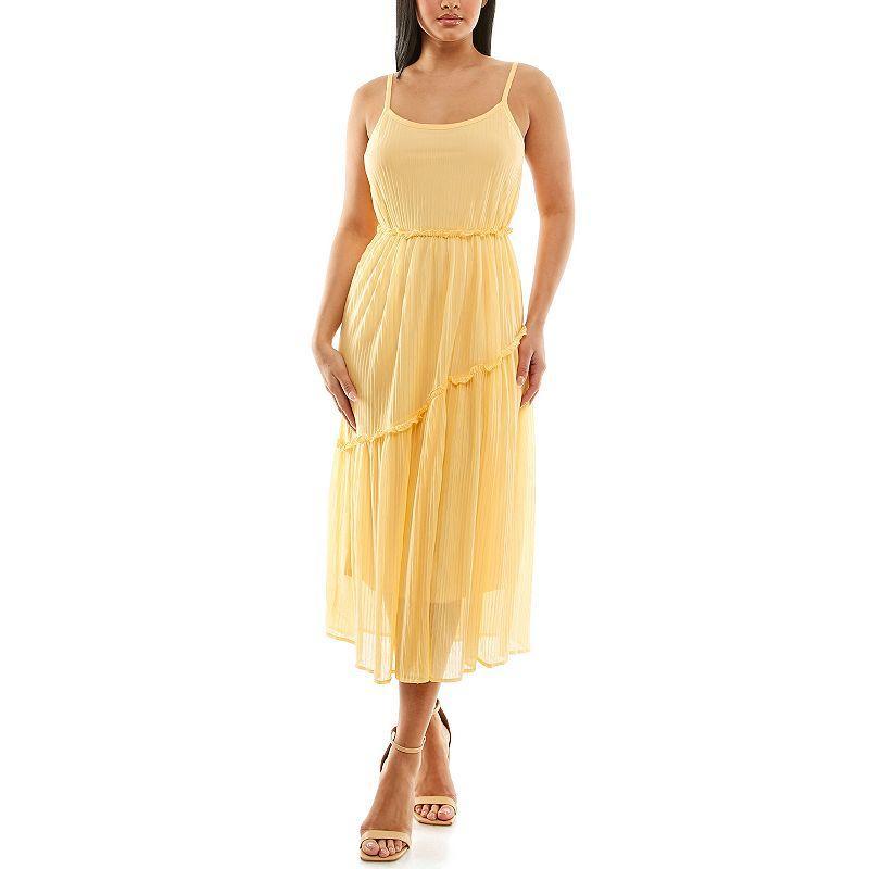 Women's Nina Leonard Pleated Maxi Dress, Size: Large, Yellow Product Image