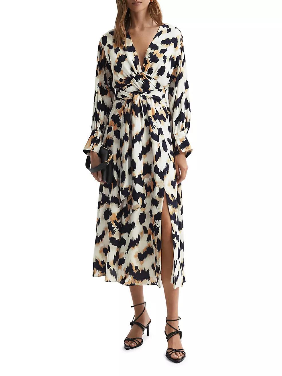 Marie Leopard Print Tie-Waist Midi-Dress Product Image