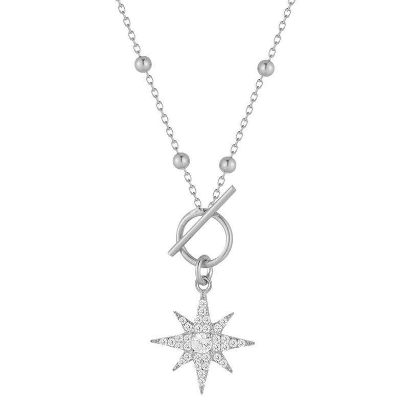 Sunkissed Sterling 14k Gold Over Silver Cubic Zirconia North Star Toggle Necklace, Womens, White Product Image