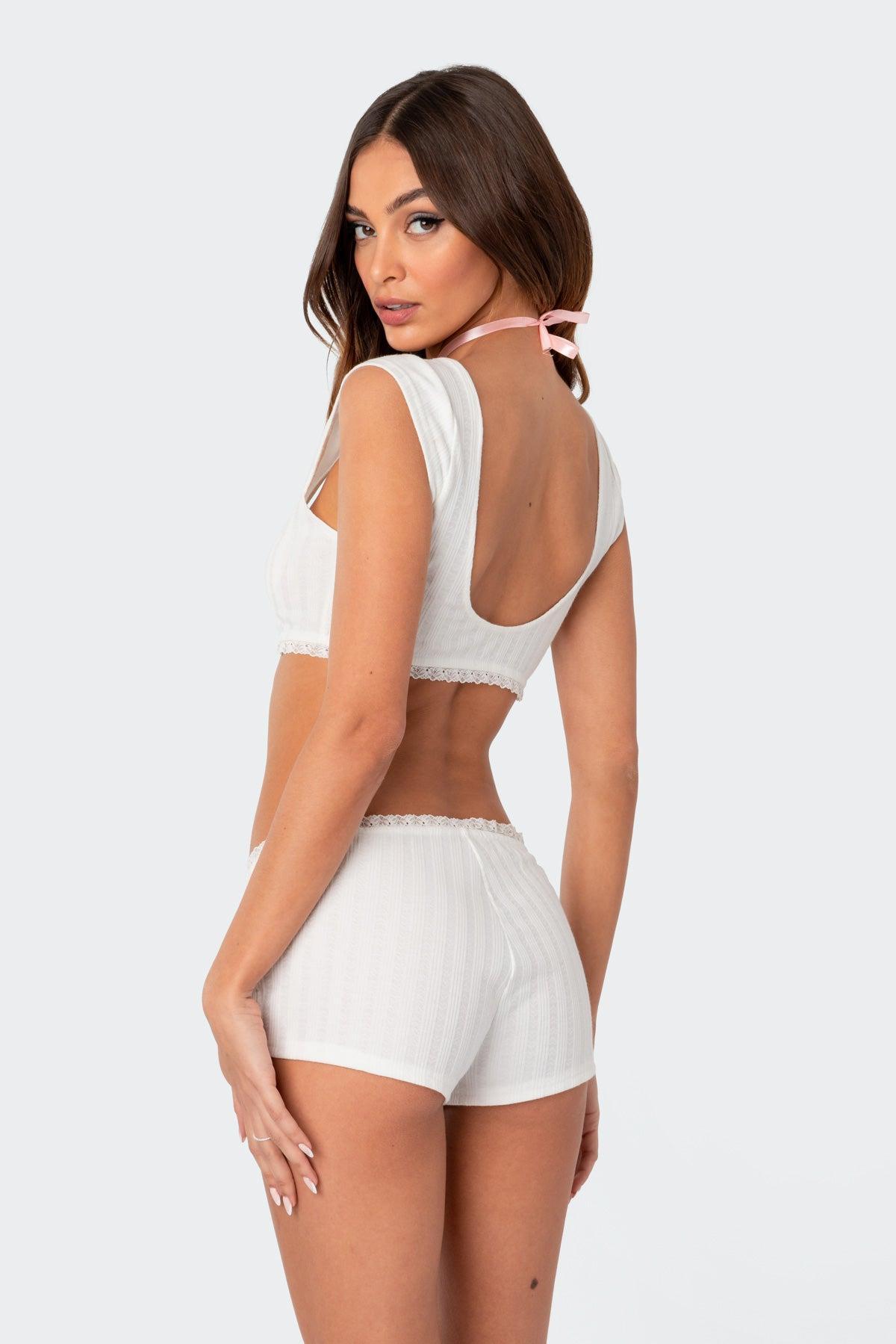 Prissy Pointelle Open Back Crop Top Product Image