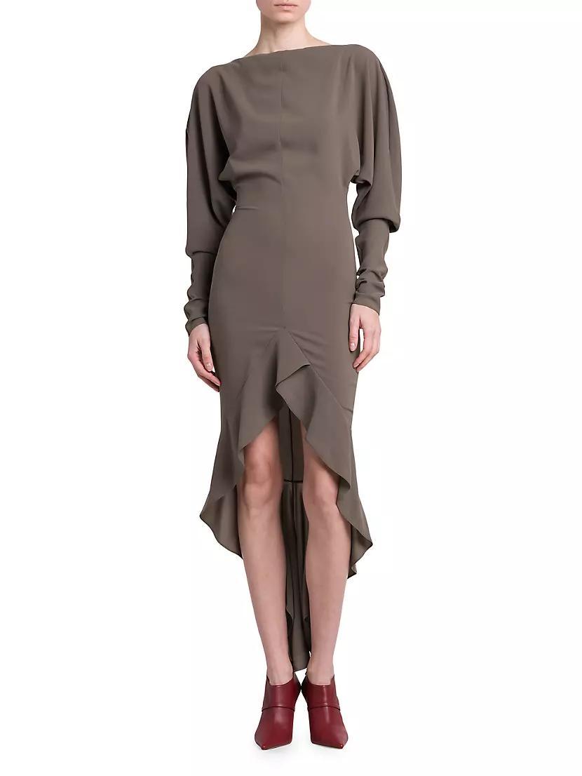 Long-Sleeve Ruffled High-Low Dress Product Image