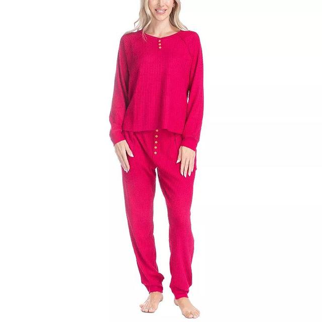 Womens Ocean Pacific Waffle Knit Pajama Top & Pajama Bottoms Set Product Image