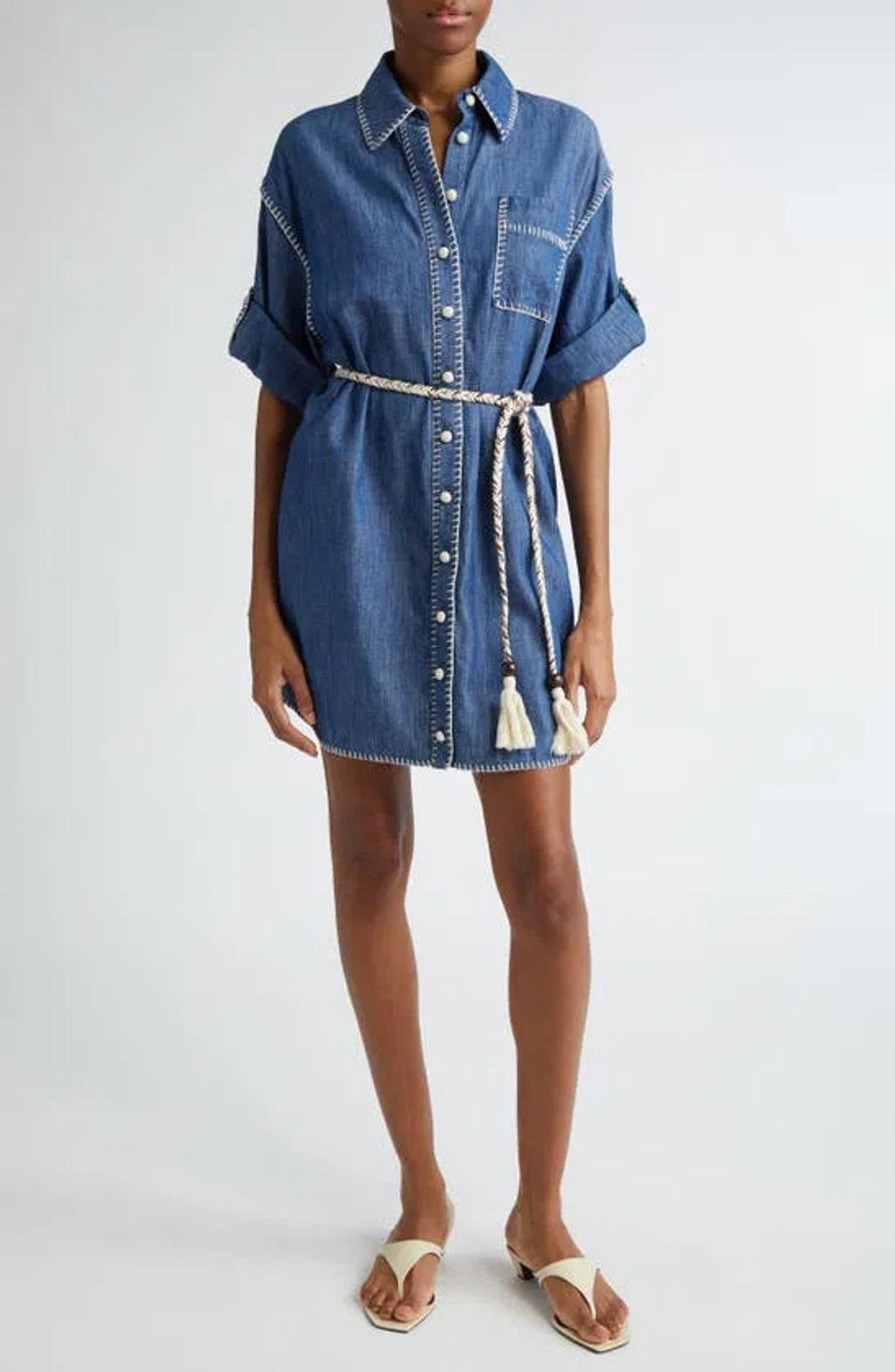 ZIMMERMANN Blanket Stitch Denim Mini Shirtdress Product Image