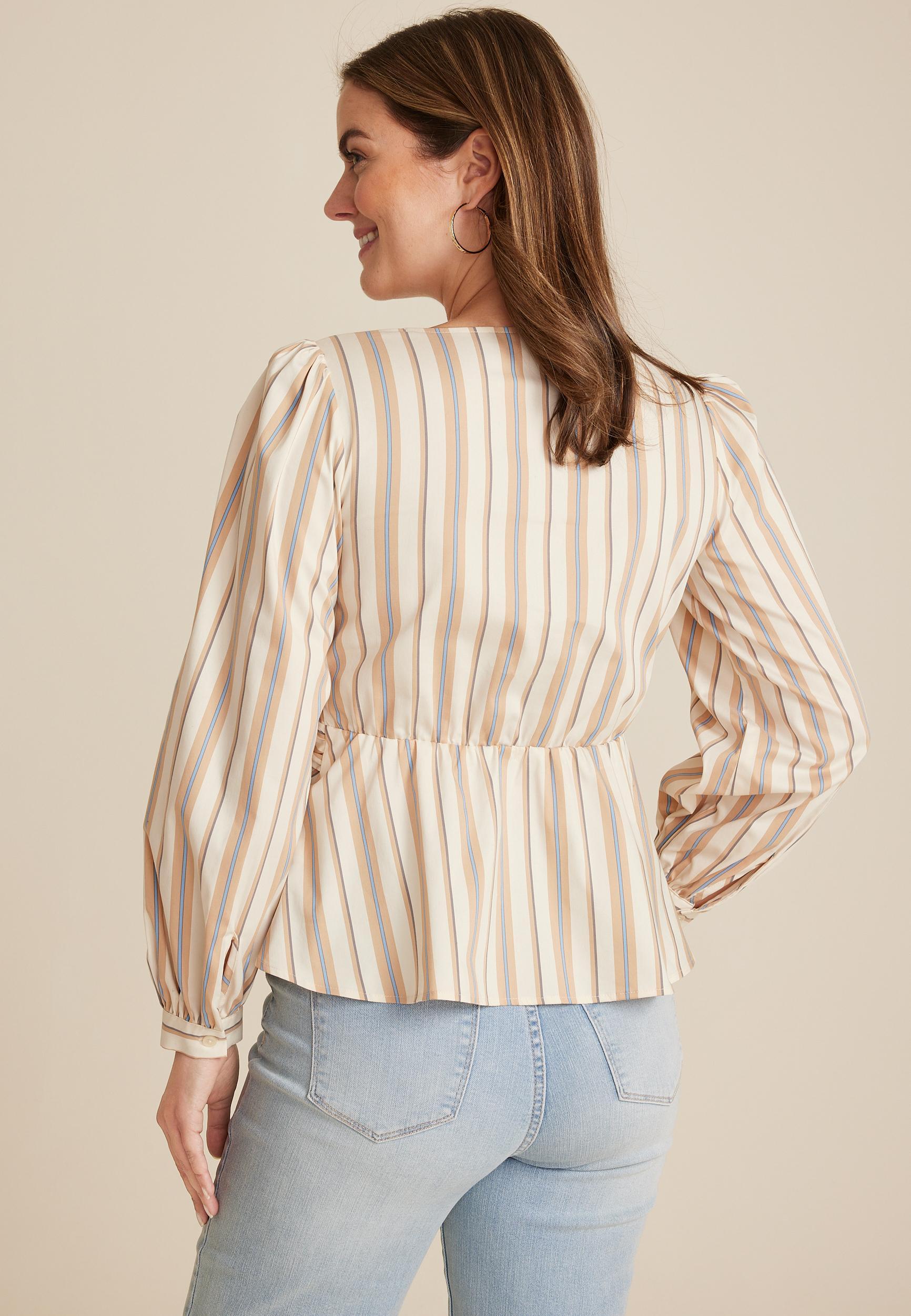 Striped Twist Front Peplum Blouse Product Image