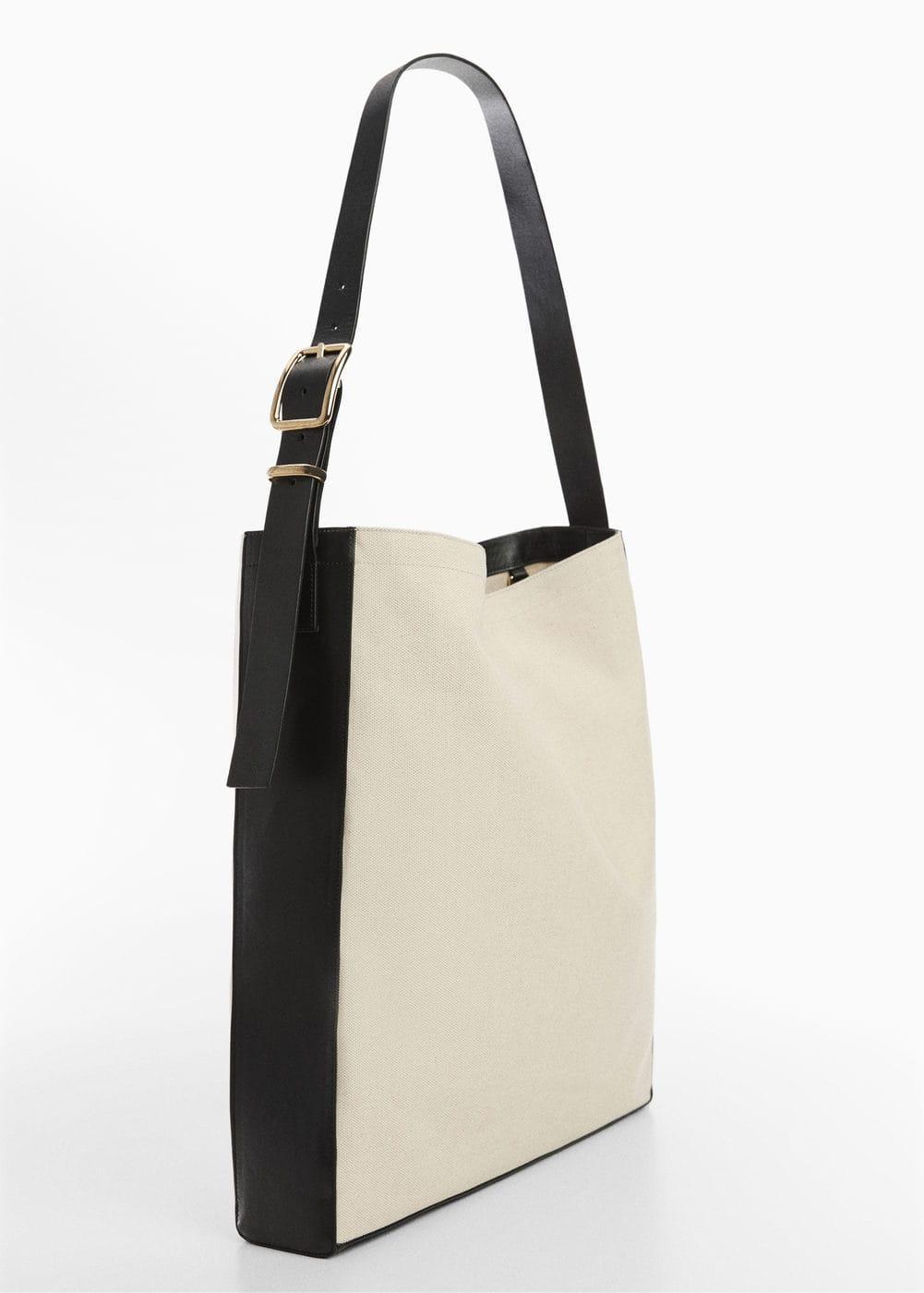 MANGO - Contrast-leather canvas maxi bag - One size - Women Product Image