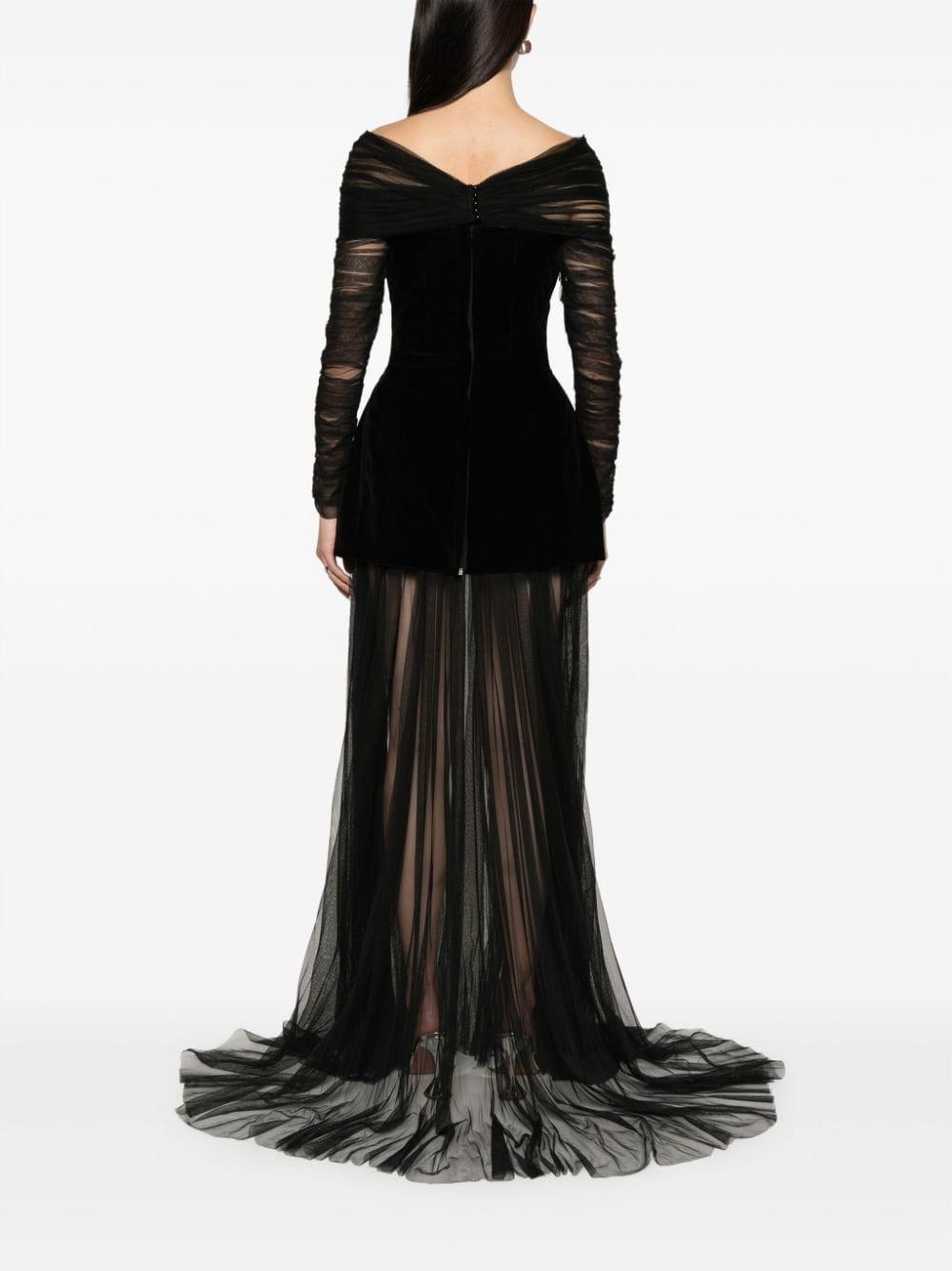 sheer-overlay off-shoulder gown Product Image