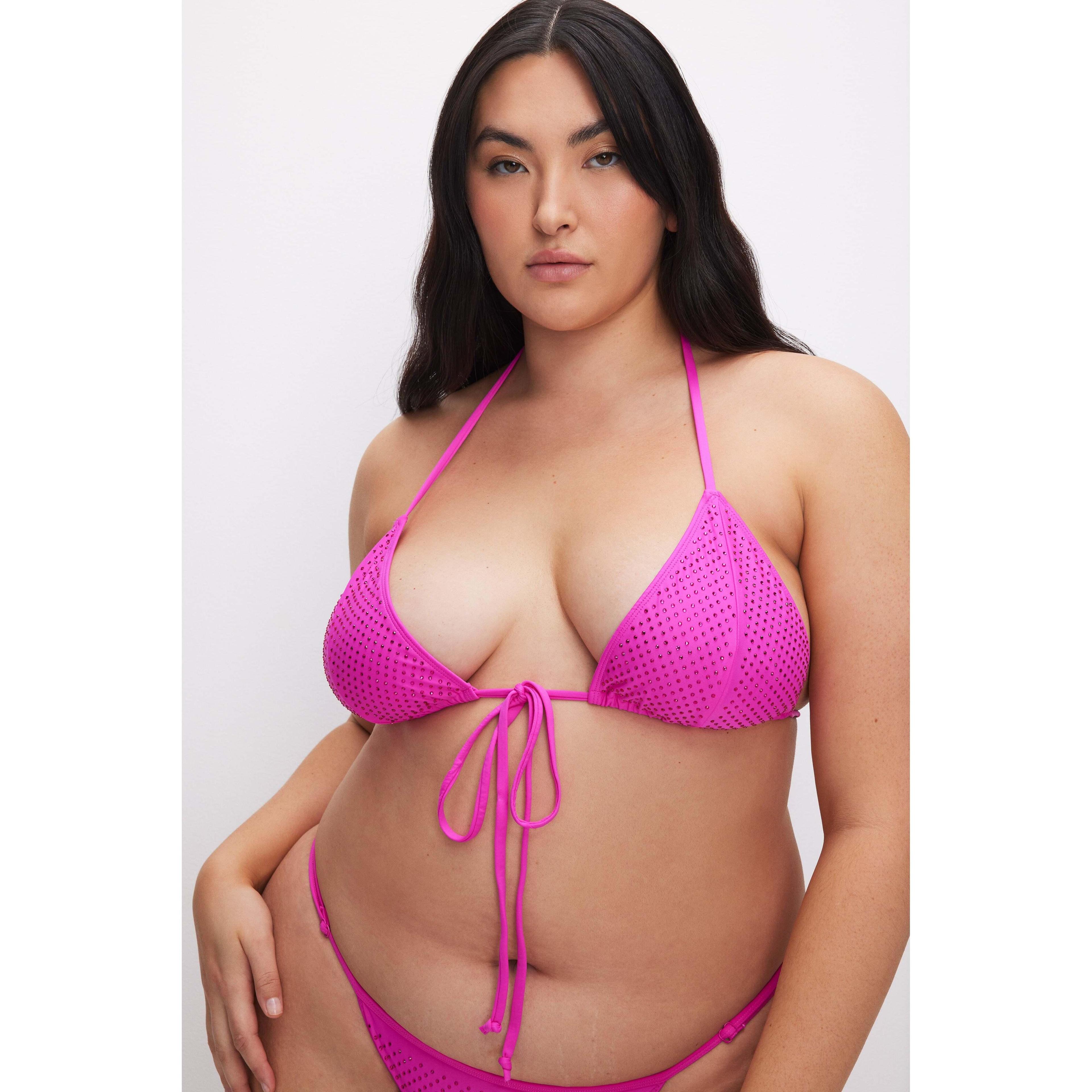 Womens Tiny Ties Crystal Bikini Top | Pink Glow, Size XS | Good American by Khlo Kardashian Product Image