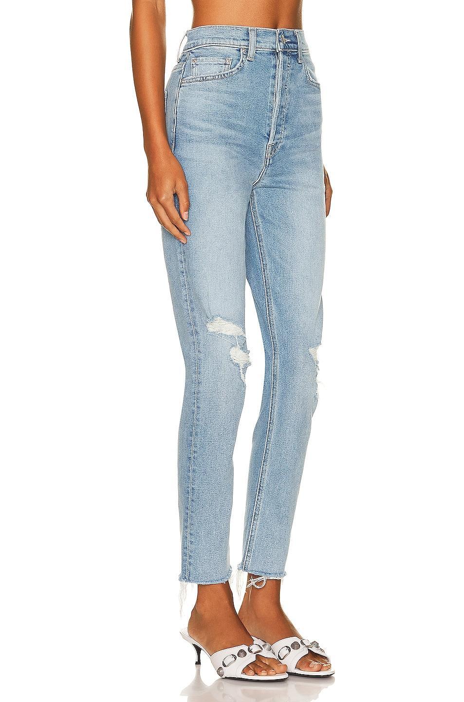 GRLFRND Piper Super High Rise Slim in La Jolla - Blue. Size 29 (also in 32). Product Image