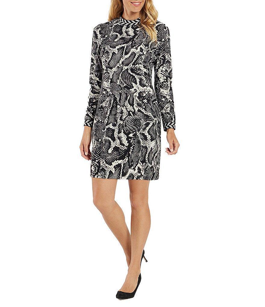 Jude Connally Cameron Jude Cloth Python Printed Crew Neck Long Sleeve Dress Product Image