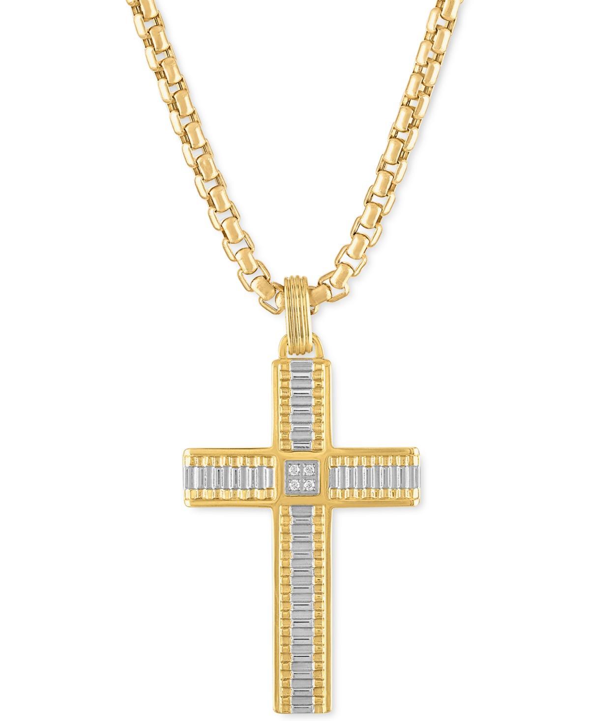 Esquire Mens Two Tone Goldtone Stainless Steel Cross Pendant Necklace Product Image