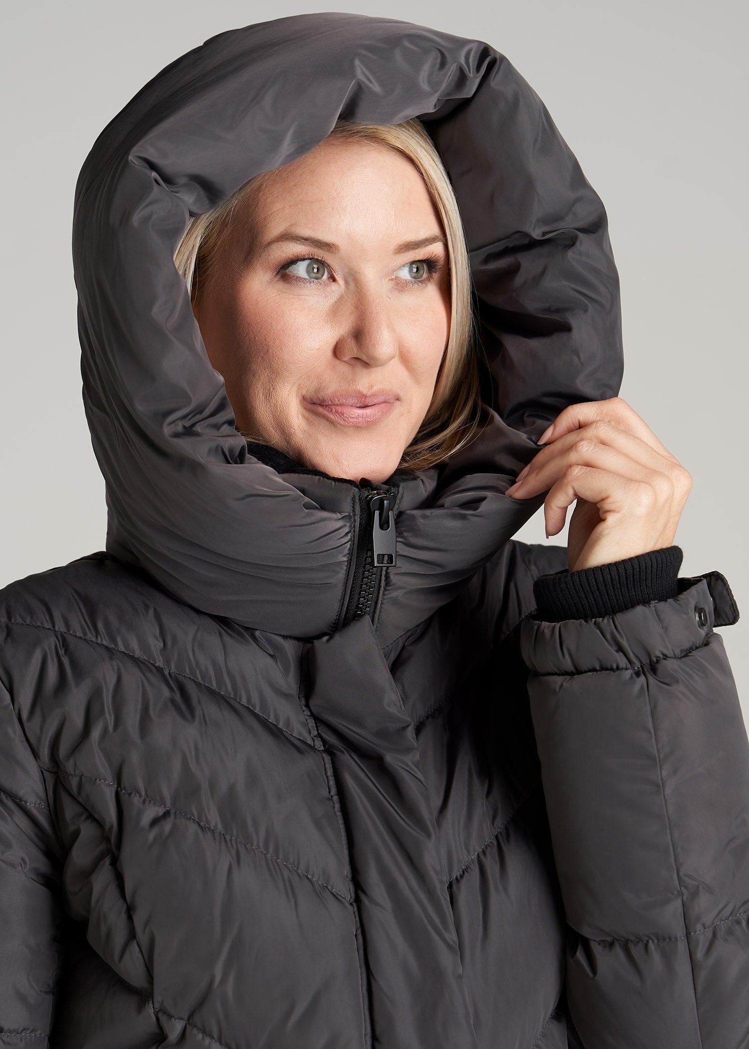 American Tall X Point Zero Long Hooded Women's Tall Puffer Jacket in Graphite Product Image