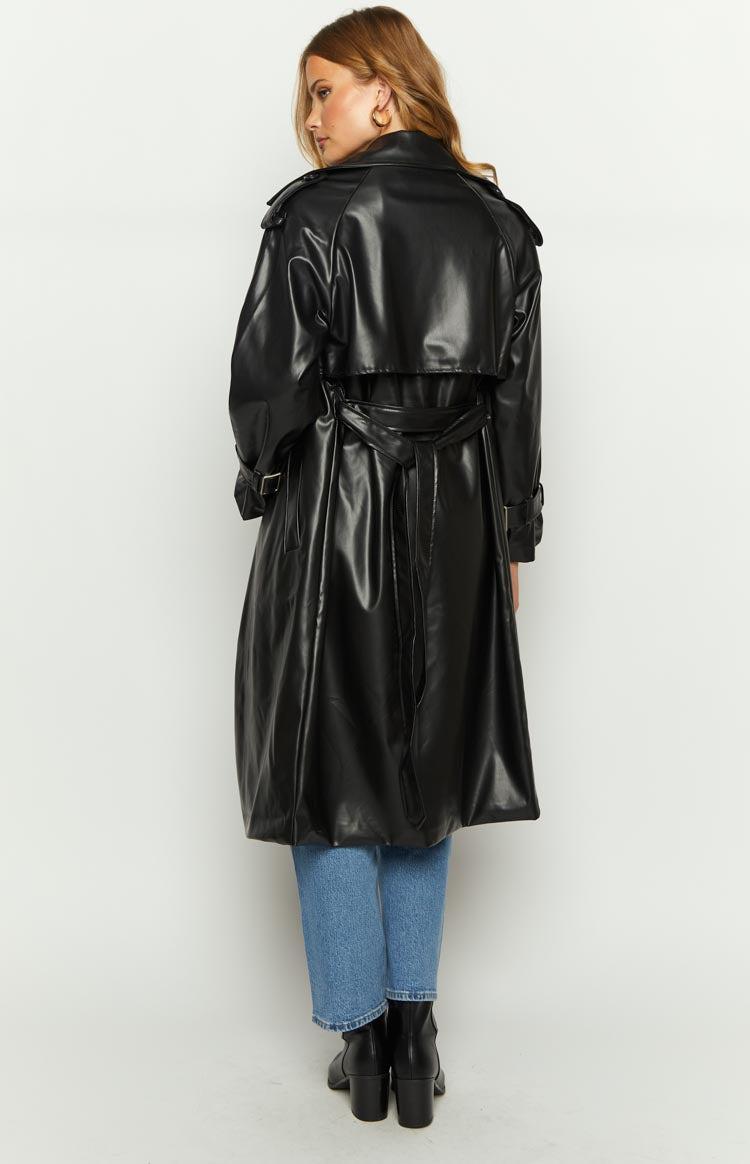 Midnight Mirage Black PU Trench Product Image