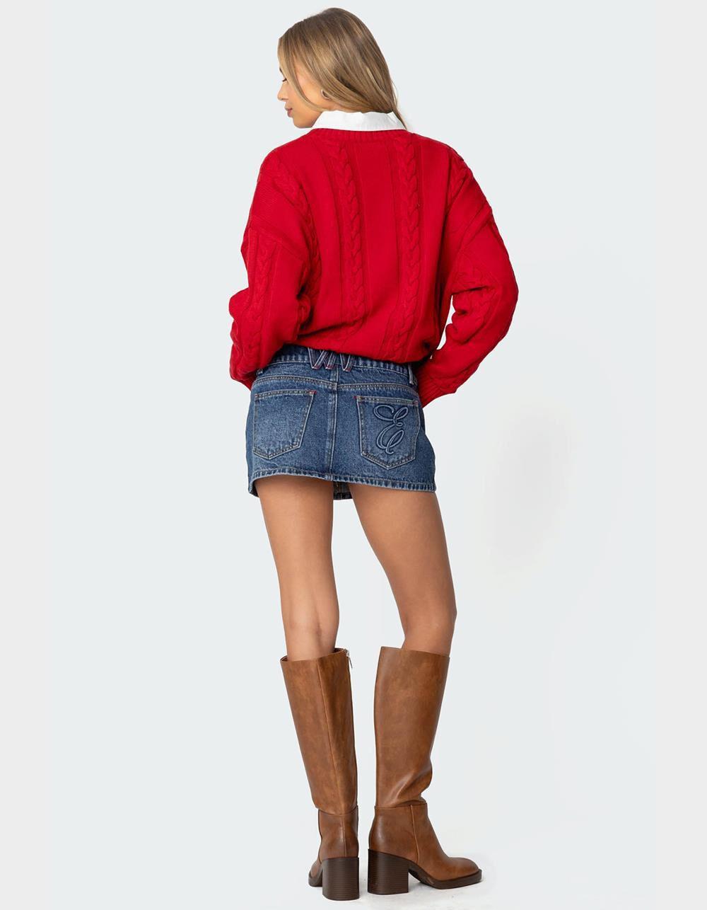 EDIKTED Embroidered Pocket Denim Mini Skirt Product Image