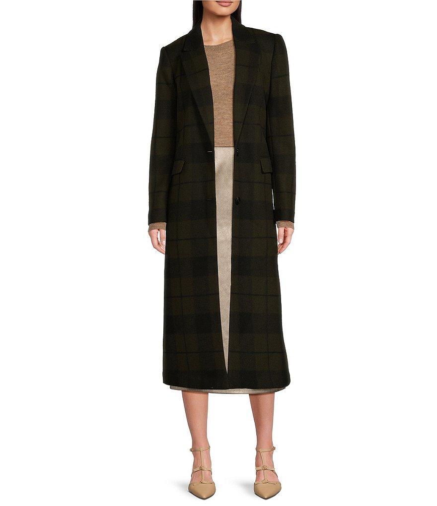 Alex Marie Estelle Brushed Wool Plaid Print Notch Lapel Long Sleeve Button Front Long Blazer Cocoon Coat product image