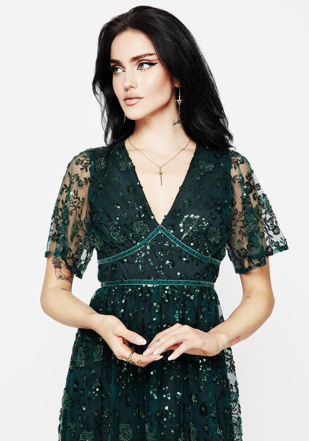 Glimmer Embroidered Sequin Lace Angel Sleeve Midaxi Dress Product Image