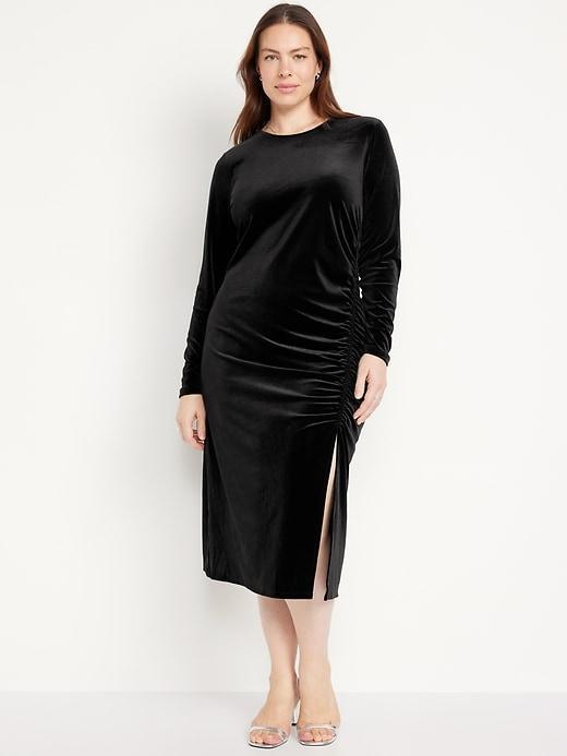 Ruched Velvet Midi Dress Product Image