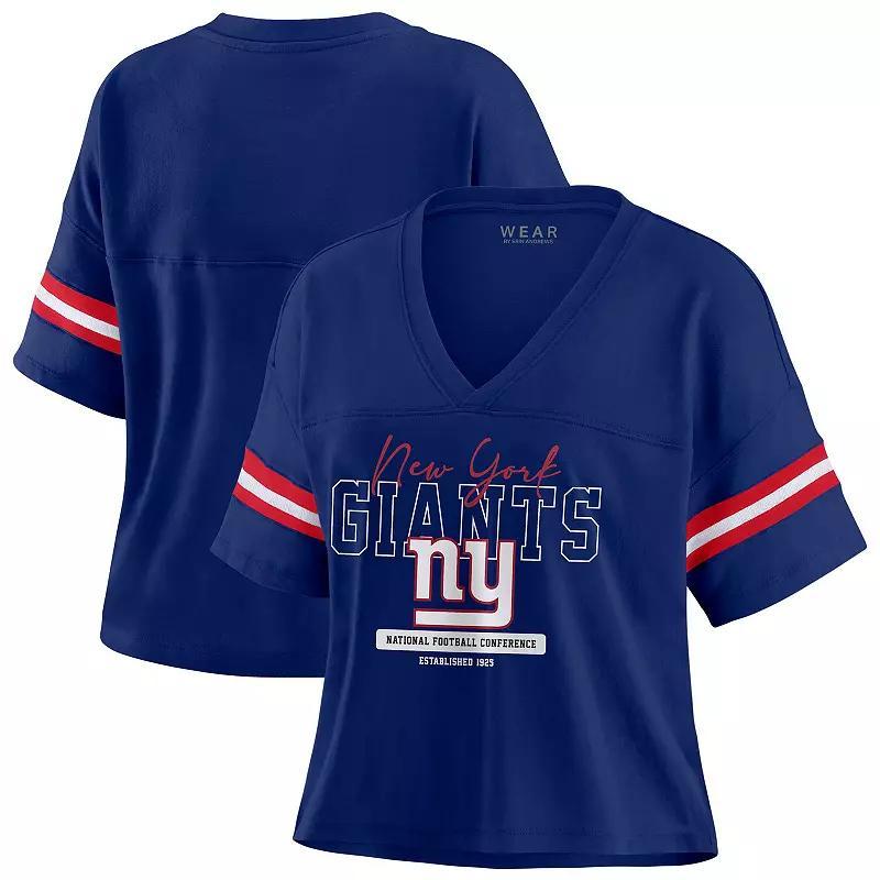 Womens WEAR by Erin Andrews Royal New York Giants Color Block Boxy Modest Crop V-Neck T-Shirt Product Image