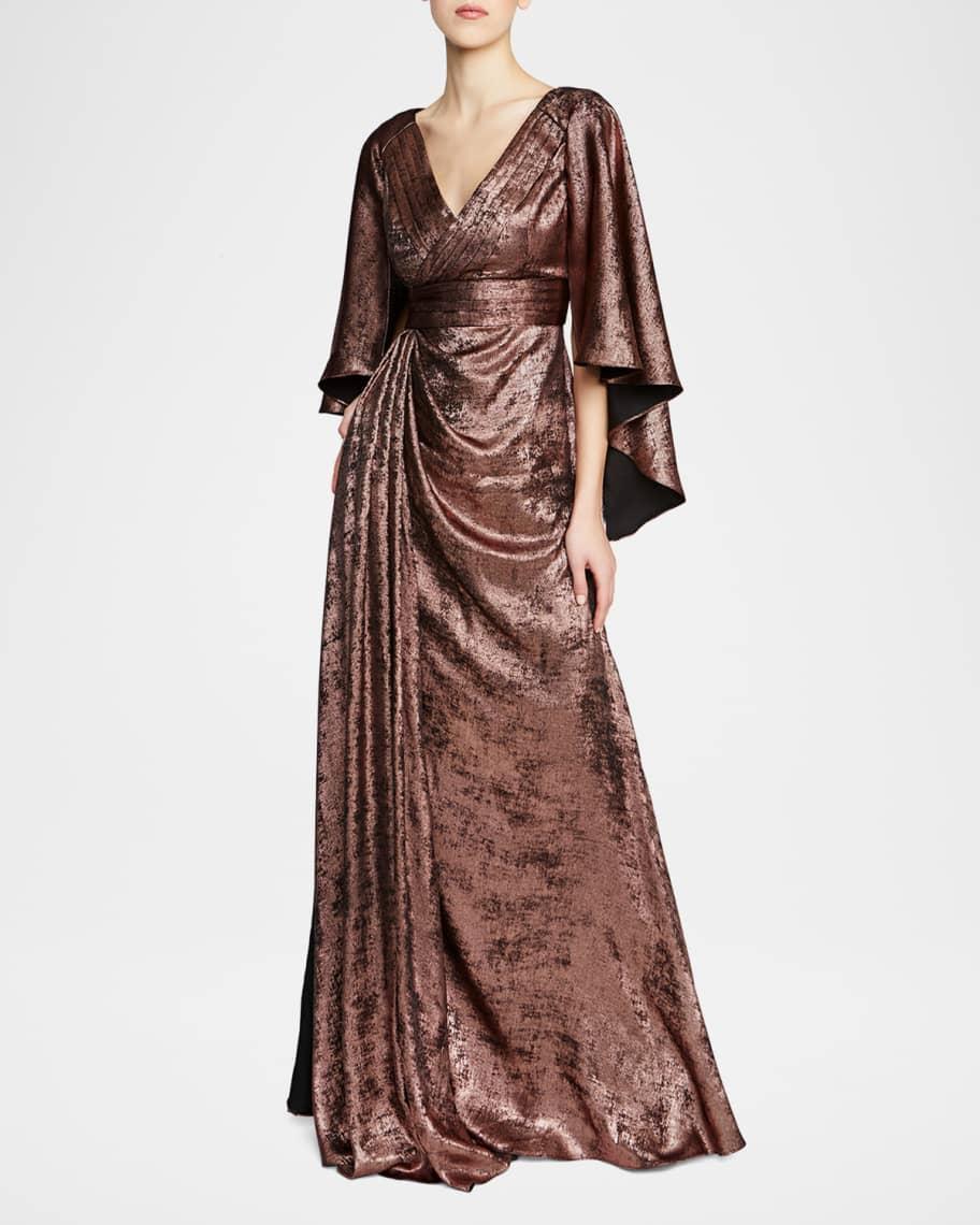 Nadine Metallic Cape-Sleeve Gown Product Image