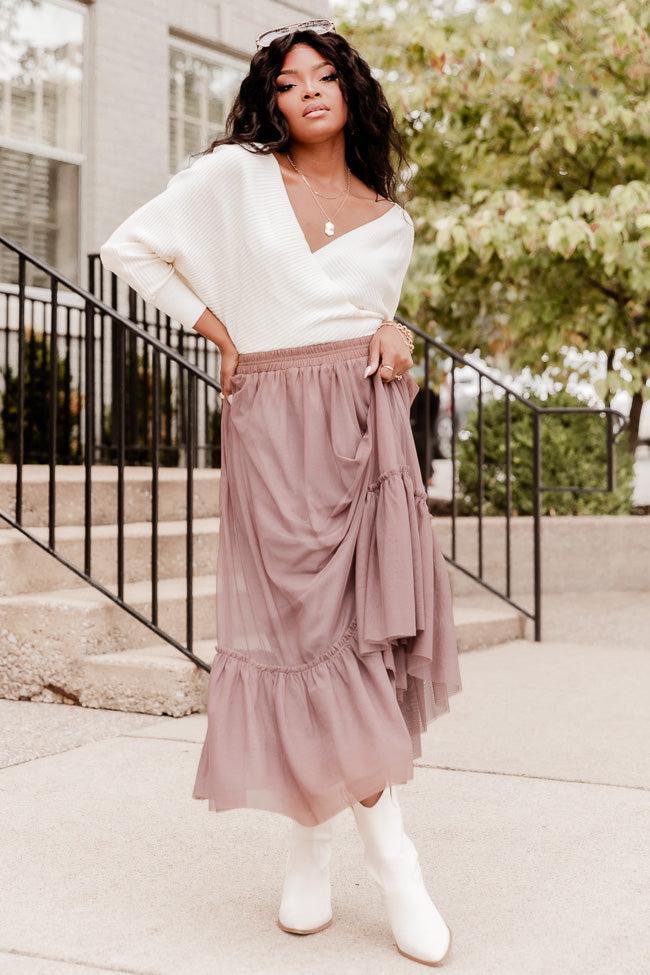 I'll Always Remember Mocha Tulle Midi Skirt FINAL SALE Product Image