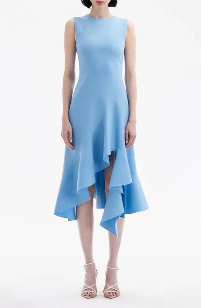 OSCAR DE LA RENTA Asymmetric-hem Stretch-wool Midi Dress In Pastel Blue Product Image