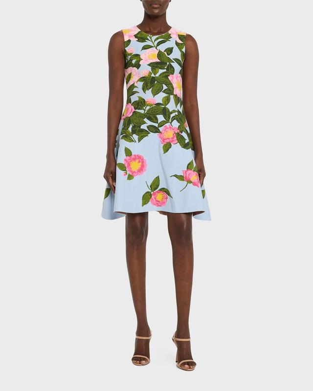 Oscar de la Renta Camellia Jacquard Sleeveless Fit & Flare Dress Product Image