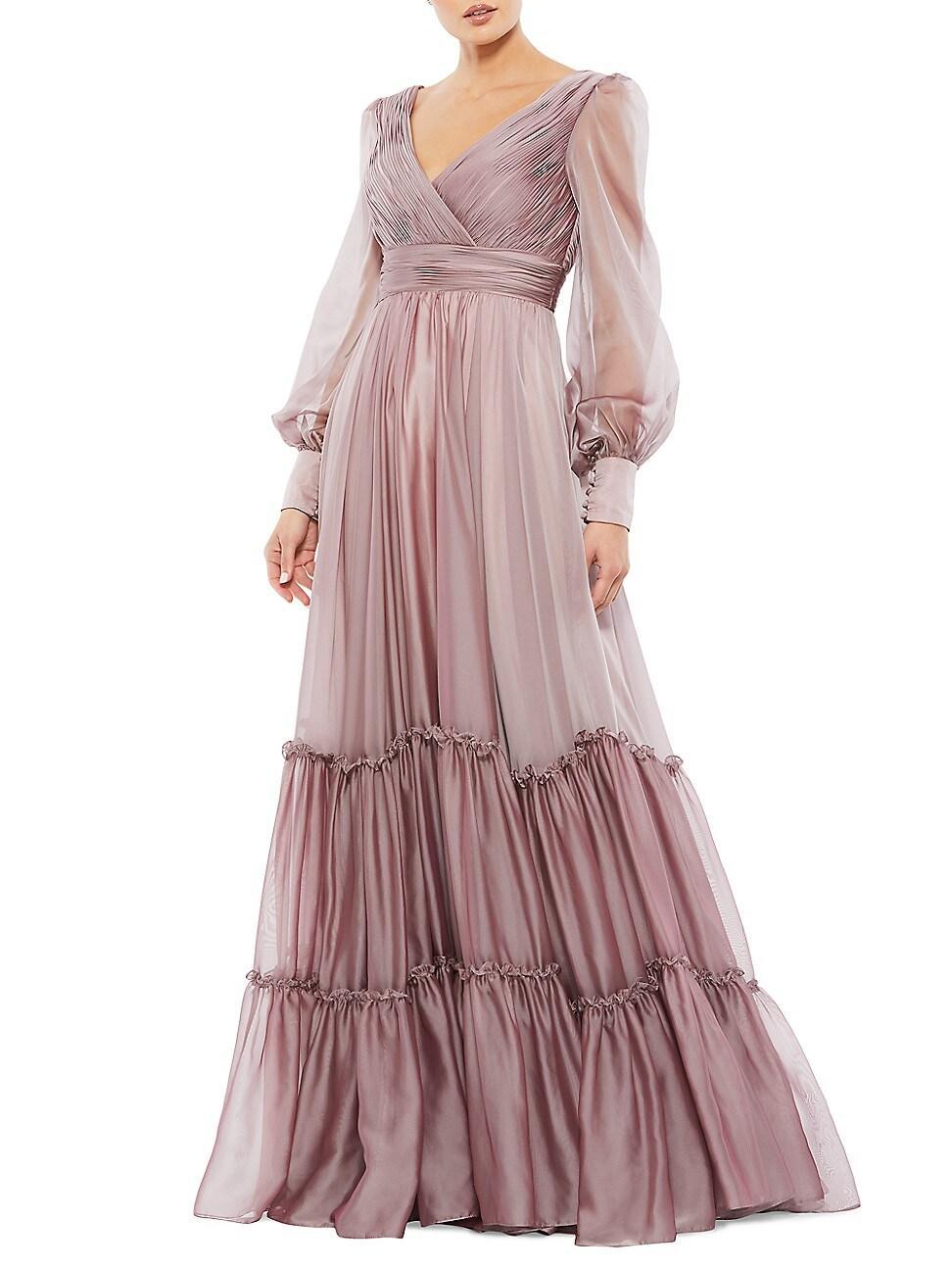 Womens Ombr Satin & Chiffon Tiered Gown Product Image