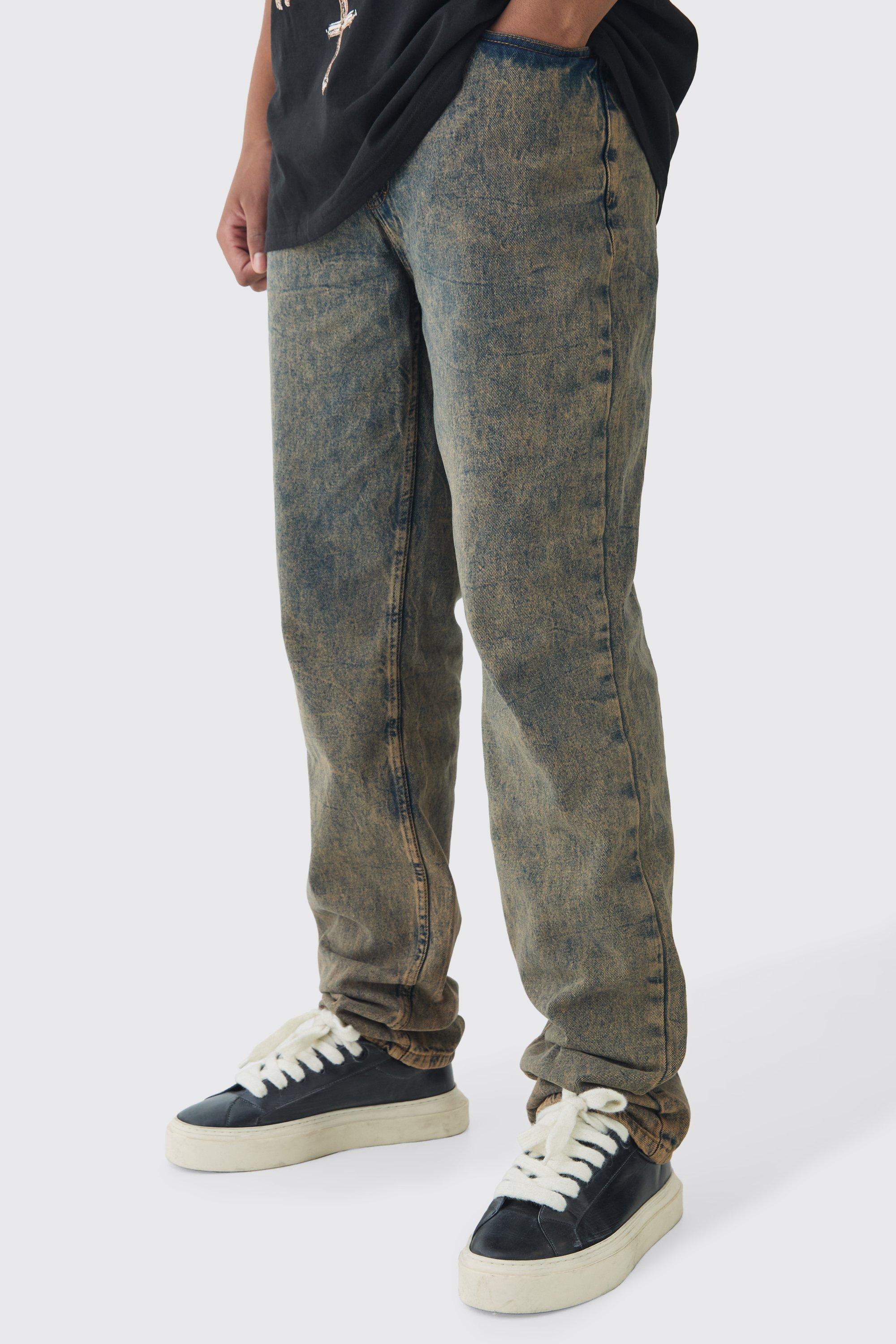 Mens Grey Tall Overdye Acid Wash Relaxed Fit Jeans, Grey Product Image