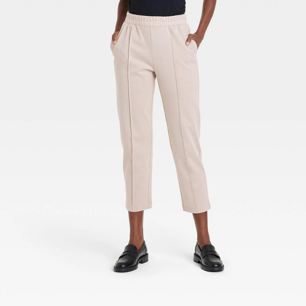 Womens High-Rise Tapered Ankle Knit Pull-On Pants - A New Day Oatmeal L Product Image