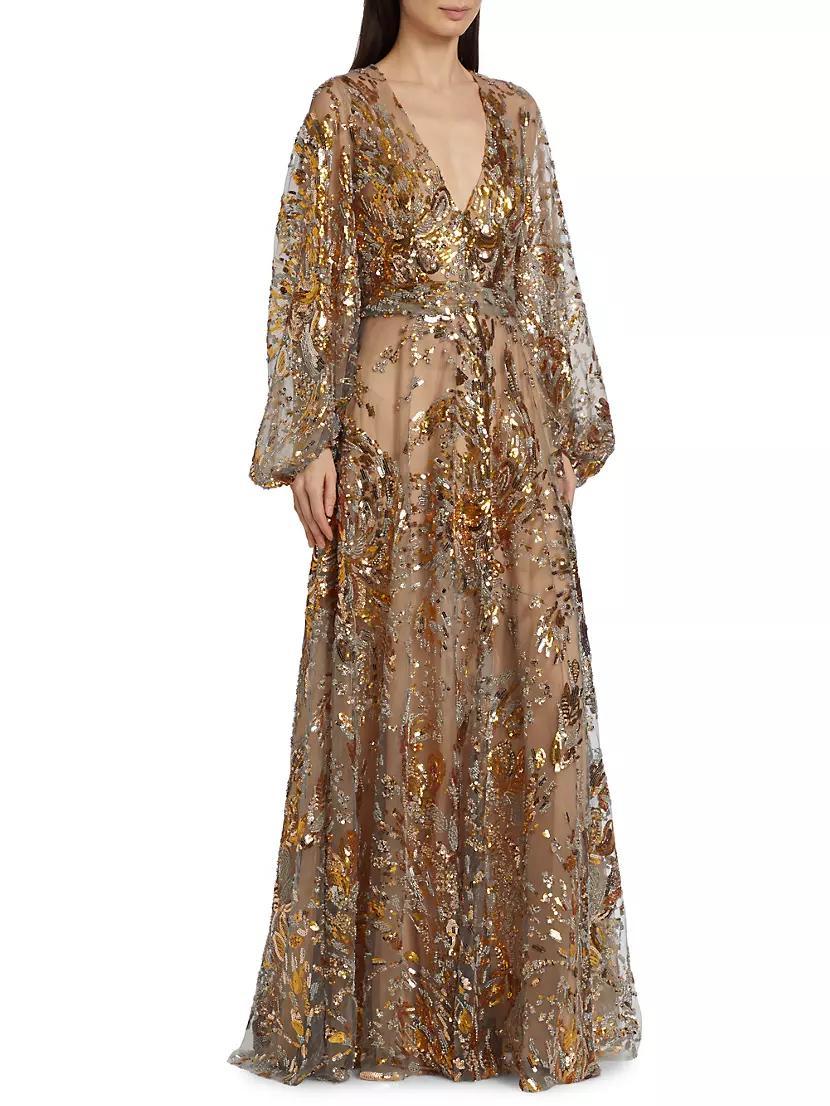 Sequin-Embellished V-Neck Gown Product Image