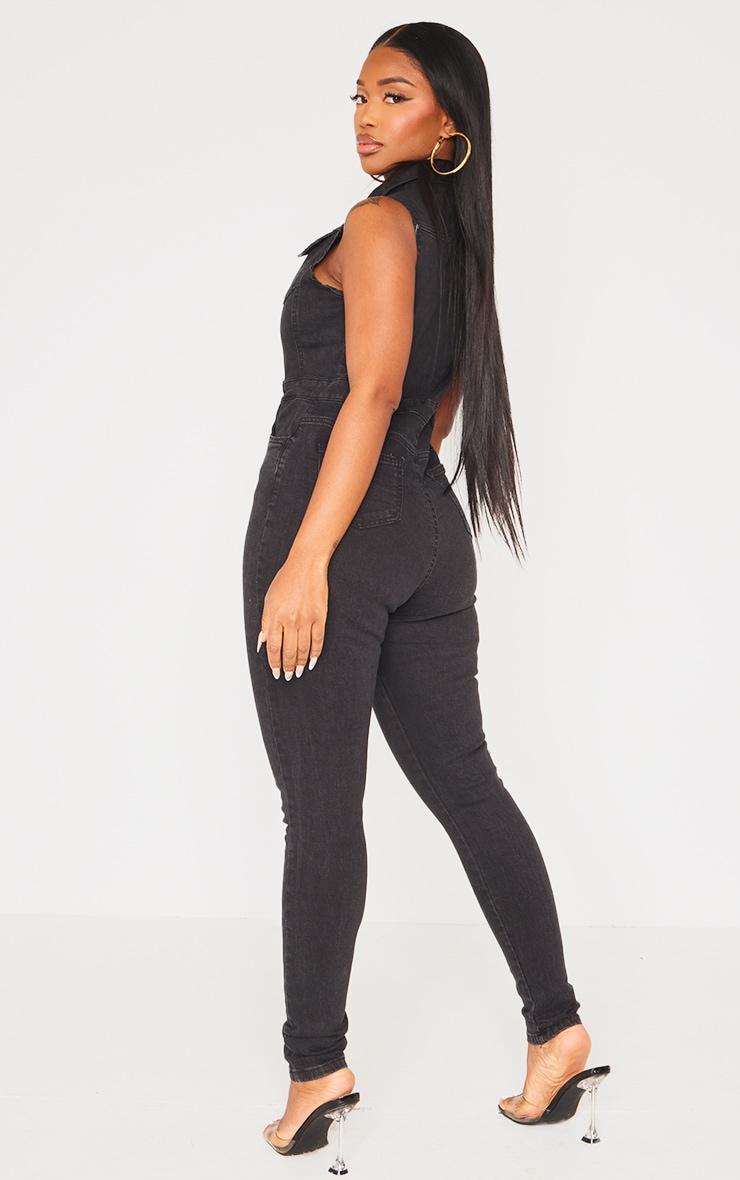 Shape Black Belted Detail Stretch Denim Jumpsuit Product Image