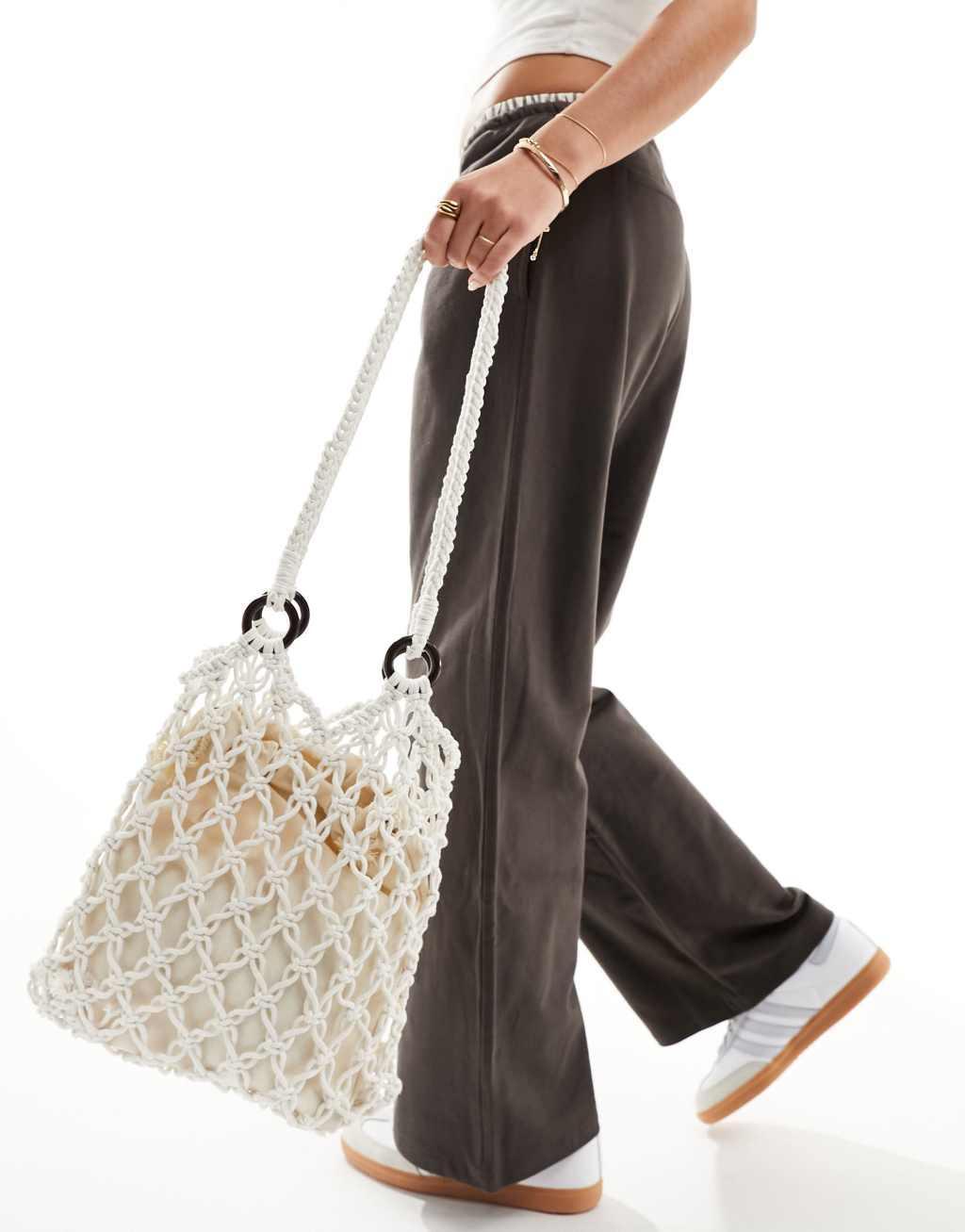 Glamorous crochet shoulder bag in cream Product Image