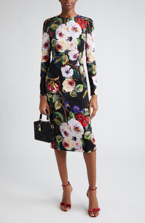 Dolce & Gabbana Floral Print Long Sleeve Charmeuse Sheath Dress Product Image