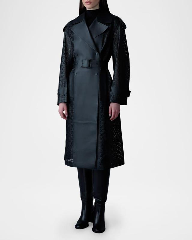 Lorelei Double-Breasted Perforated Leather Trench Coat Product Image