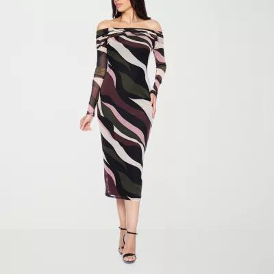 Premier Amour Womens Long Sleeve Scroll Midi Sheath Dress Product Image