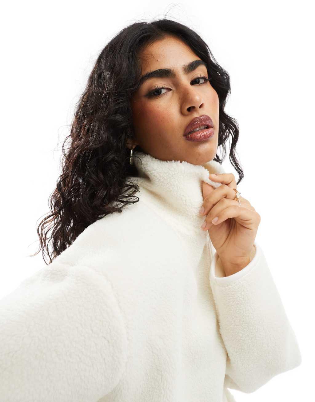 ASOS DESIGN zip through fleece in cream Product Image