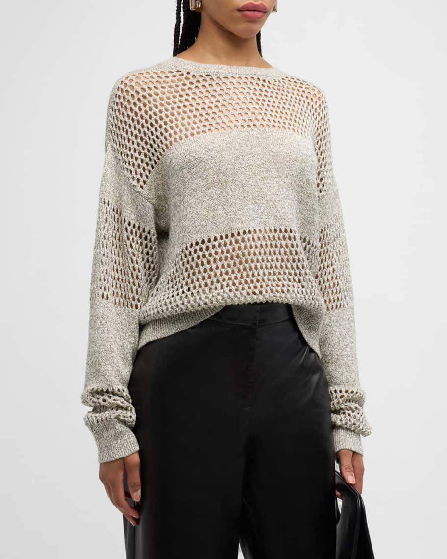 Cotton and Linen Open-Knit Crewneck Sweater product image