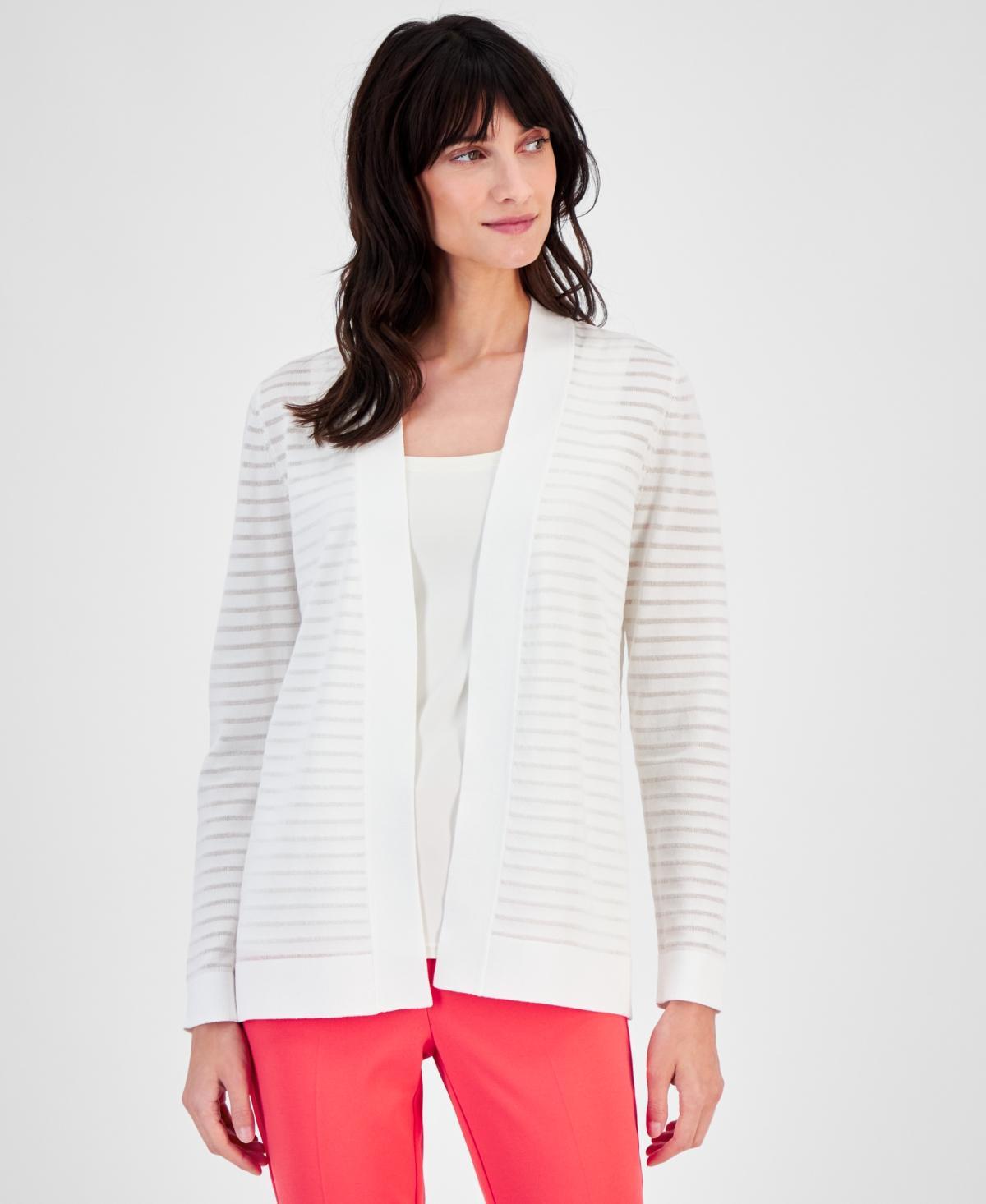 Anne Klein Womens Sheer-Striped Open-Front Cardigan Product Image