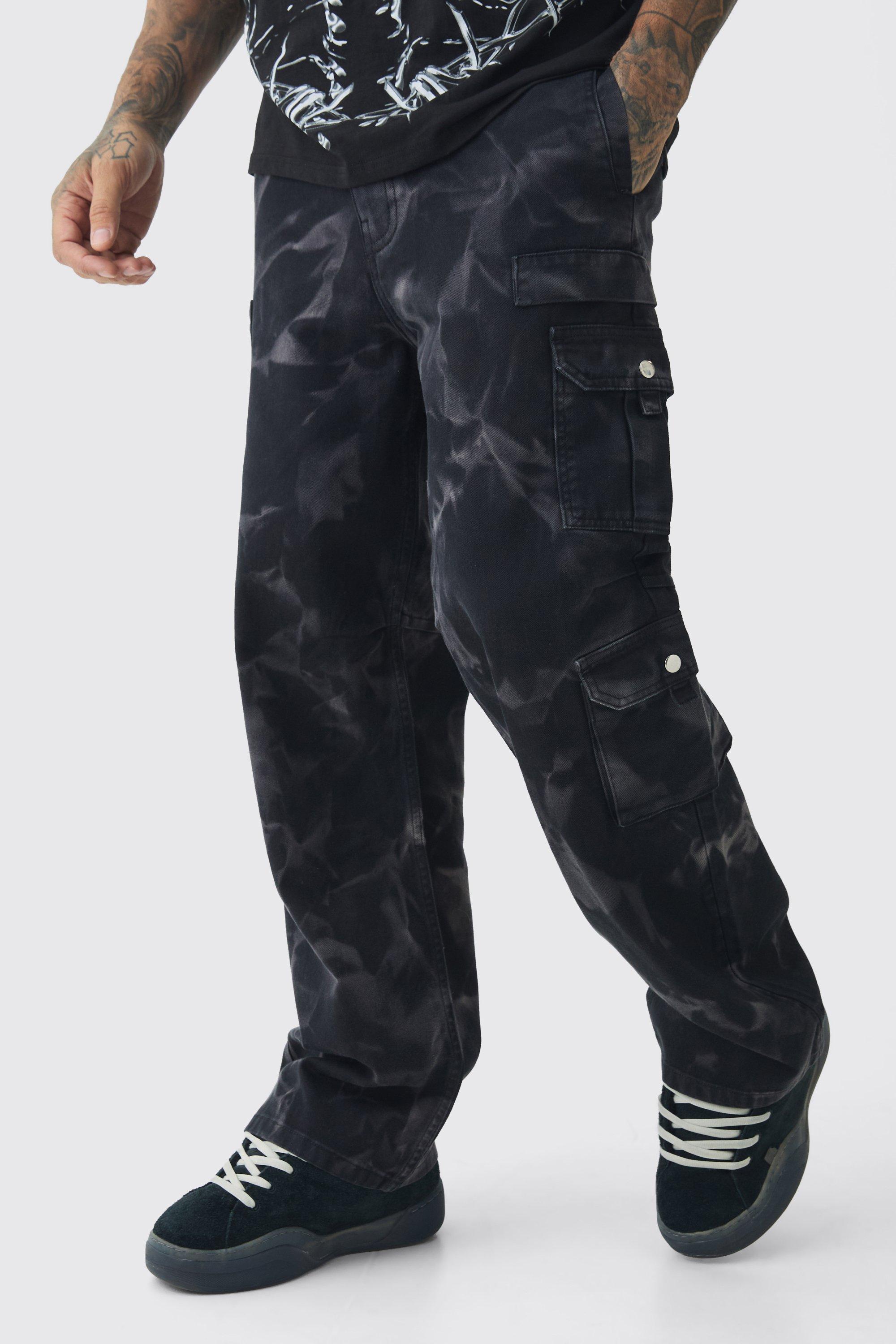 Tall Acid Wash Relaxed Fit Cargo Pants | boohooMAN USA Product Image