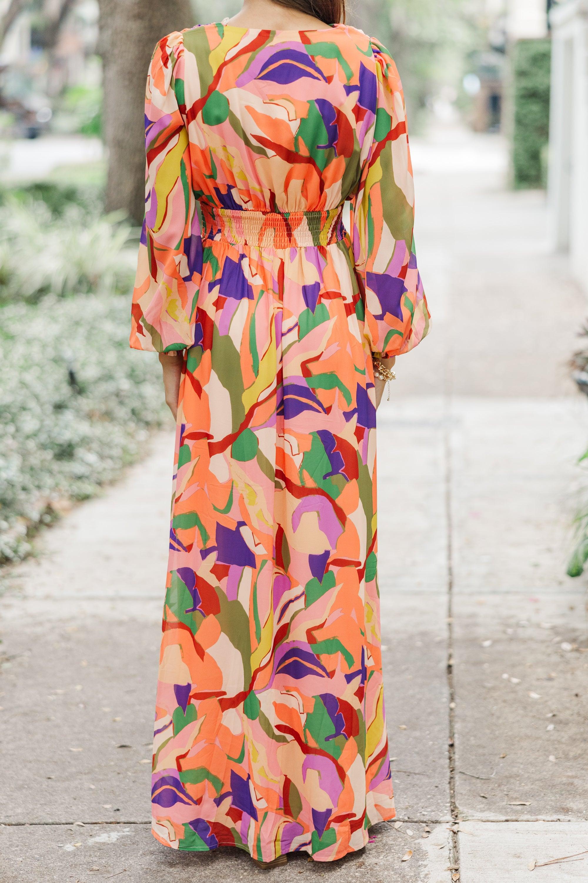 Palms Springs By Midnight Peach Pink Abstract Maxi Dress Female Product Image