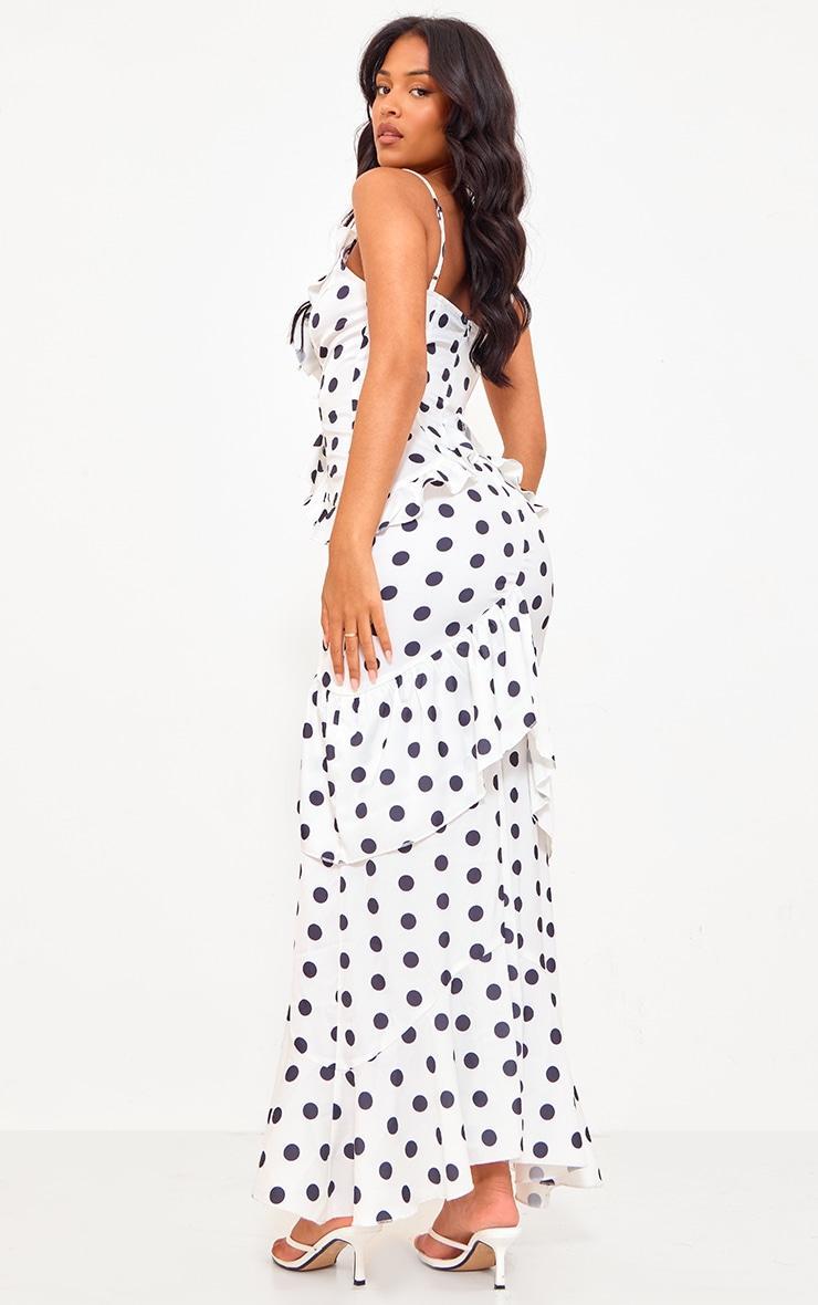 Tall White Polkadot Textured Frill Maxi Dress Product Image