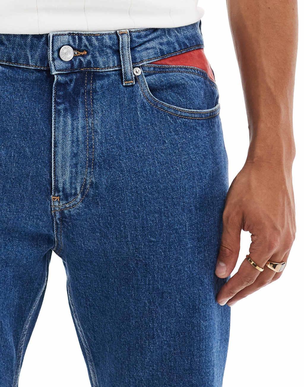 Tommy Jeans Ryan regular straight jeans in mid wash with flag detail Product Image