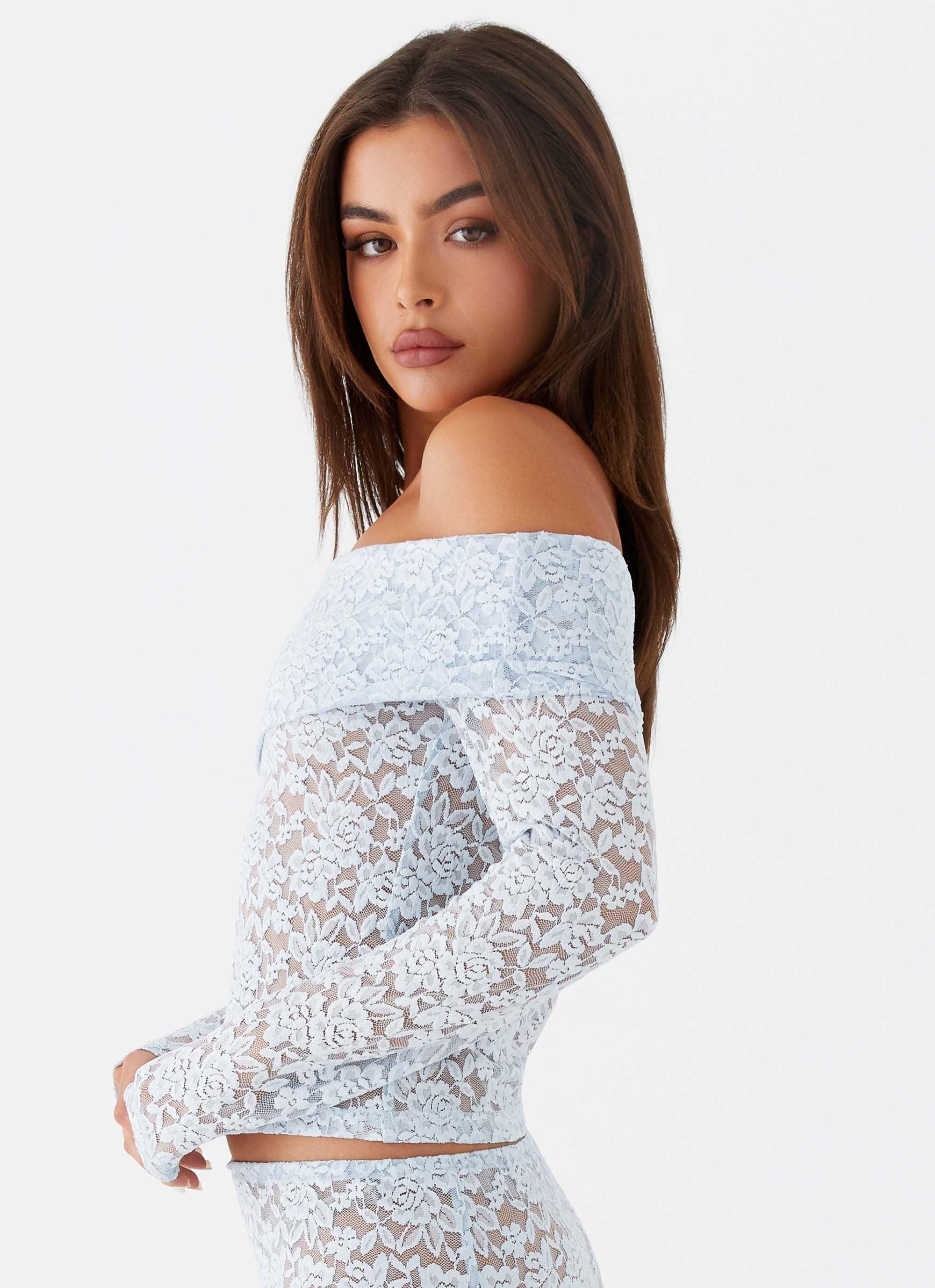 Zephyra Lace Long Sleeve Top - Blue Cloud Product Image