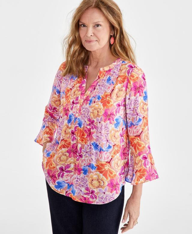 Style & Co Womens Printed Pintuck Ruffle Sleeve Top, Created for Macys Product Image