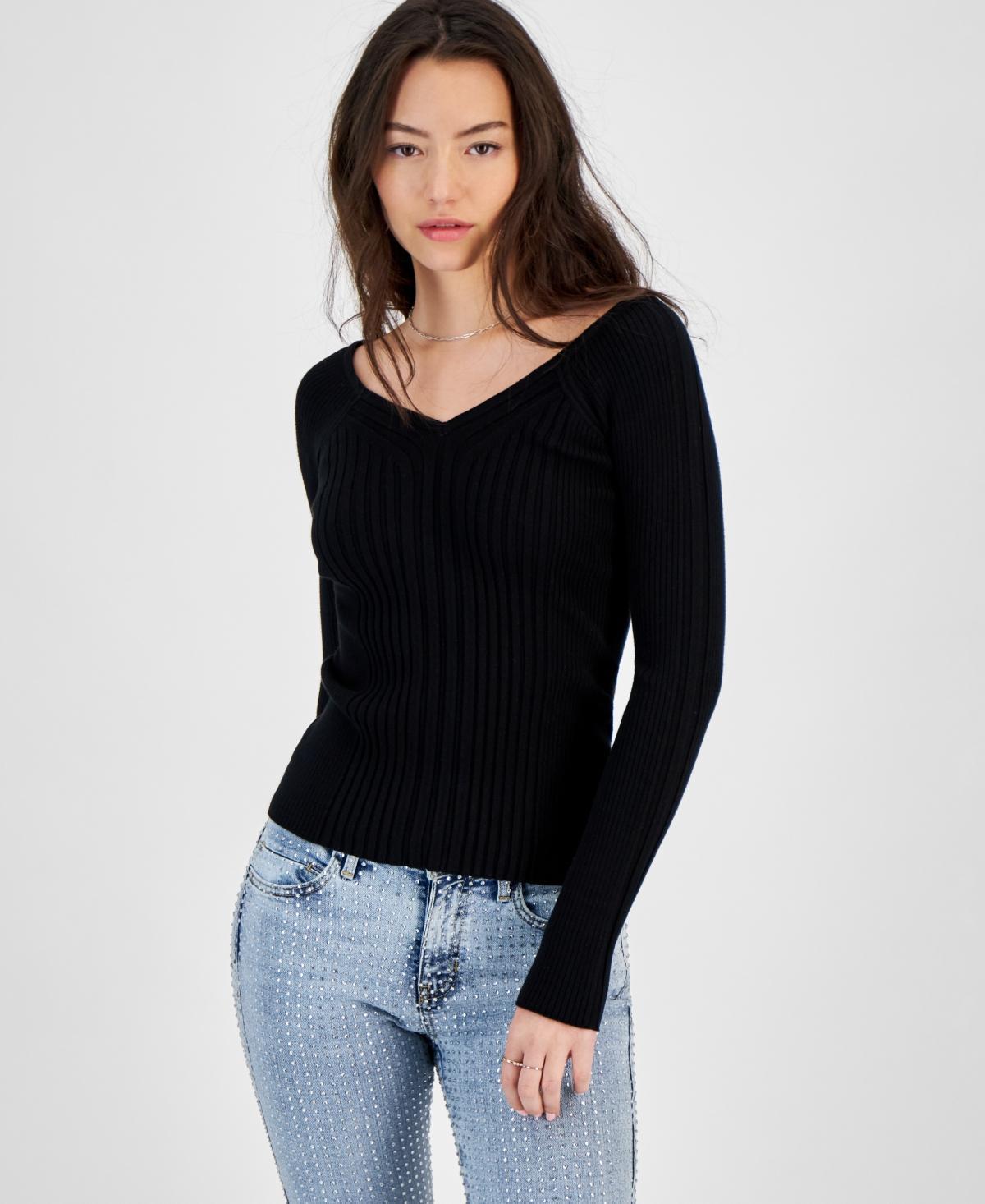 Guess Womens Allie V-Neck Ribbed Sweater Product Image