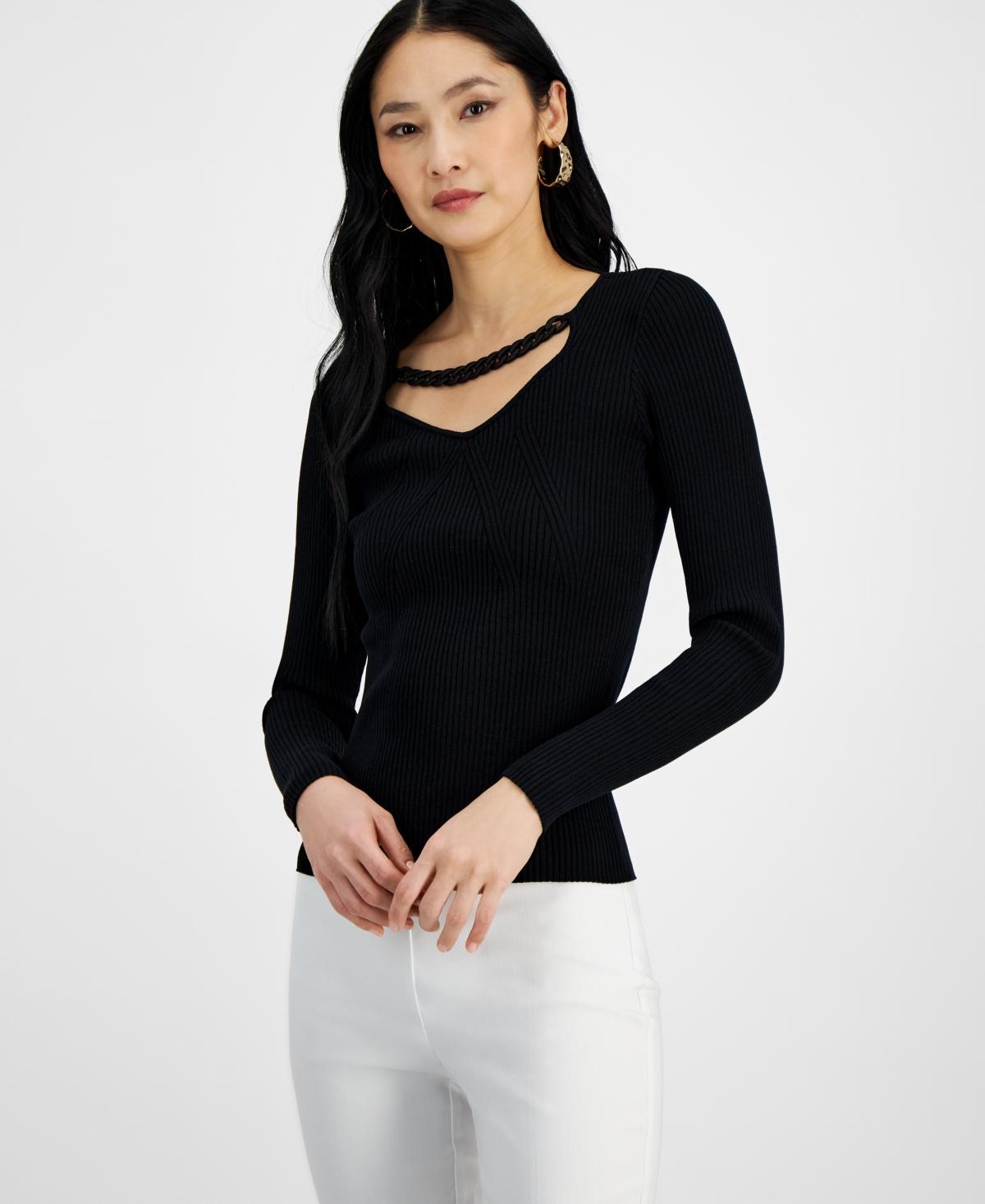 I.n.c. International Concepts Womens Chain-Trim Cutout Sweater, Created for Macys product image