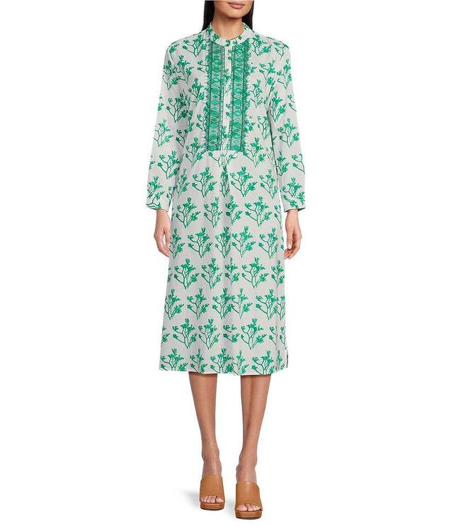 Ro's Garden Newport Floral Print Split V-Neck 3/4 Sleeve Kurta Midi Dress Product Image