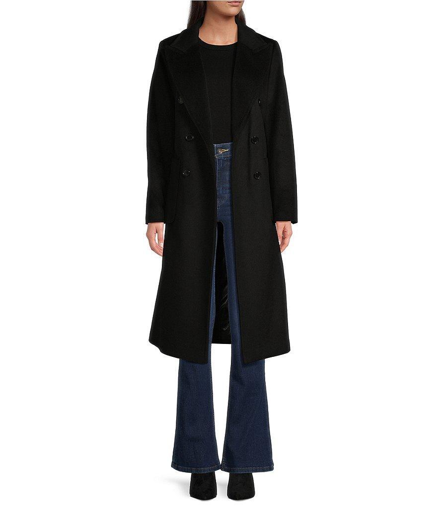 Donna Karan Double Breasted Peak Lapel Long Wool Coat Product Image