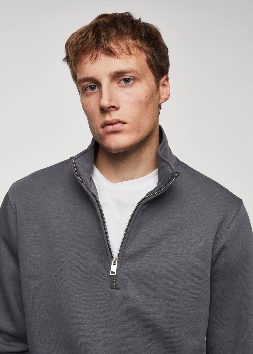 MANGO MAN - Cotton sweatshirt with zipper neck dark greyMen Product Image