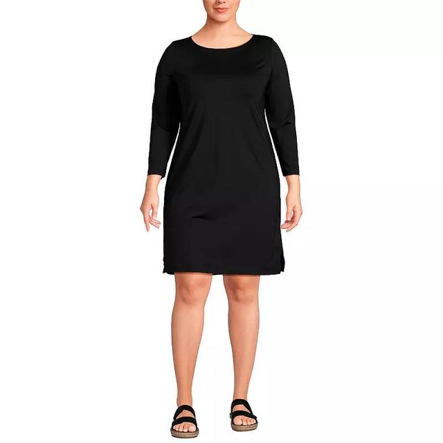 Plus Size Lands End 3/4 Sleeve Boatneck Swim Cover-up Dress, Womens Product Image