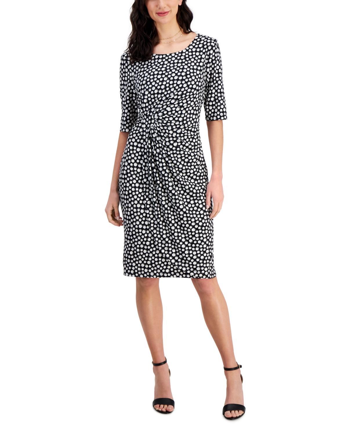 Connected Womens Round-Neck Gathered-Detail Sheath Dress product image